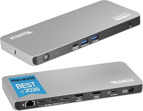 Plugable USB C Docking Station 5 Monitors, 140W, DisplayLink Dock DL7400