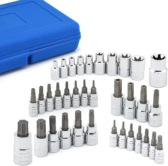 Torx Bit and External Torx Socket Set, Tamper Proof, T8 - T60 | 35-Piece