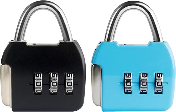 Small Combination Lock 3 Digit Combination Luggage Lock Travel Lock with Code Small Padlocks for Suitcase Backpack Zipper Journal Mini Locker (Black+Blue)