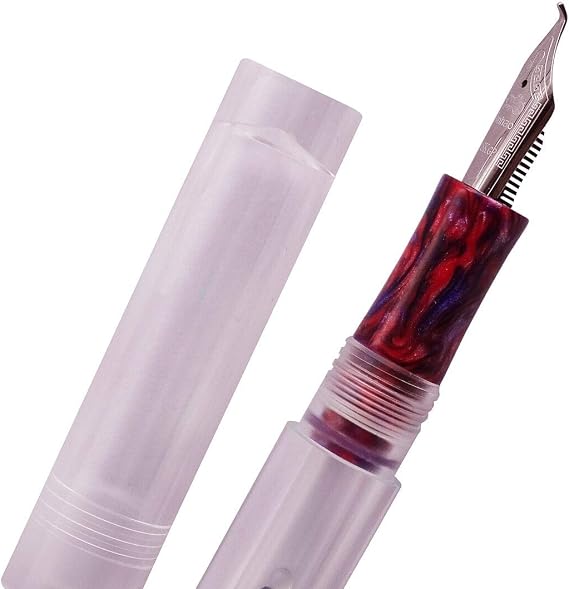 Lanxivi Majohn C1 Fouintain Pen Bent Nib, Fine to Broad Size, Eyedropper and Converter Filling, Transparent Acrylic Mini Pocket Fude Pen