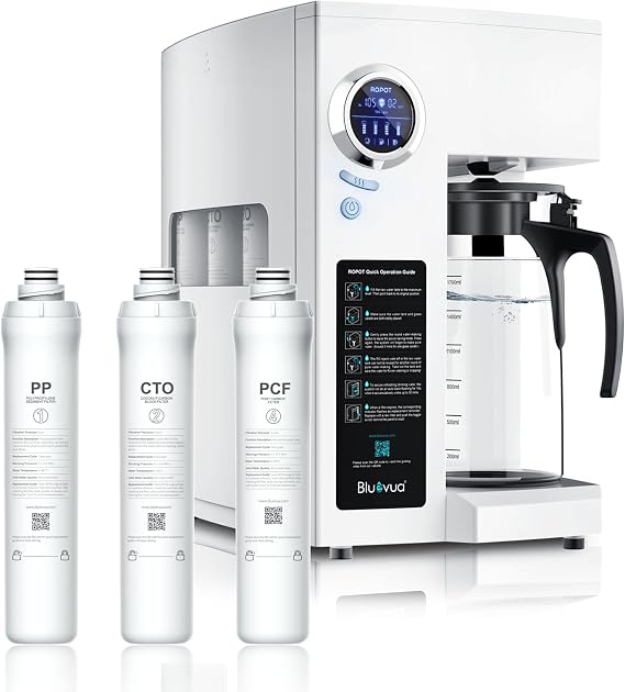 Bluevua RO100ROPOT(UV) Reverse Osmosis System Countertop Water Filter, with ROPOT 1-Year Replacement Filter Set, Bundle