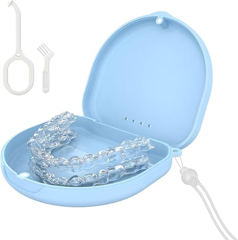 Braces Box with Silicone Wrist Strap and Ventilation Holes Retainer Case with Removal Tools and Brush (Blue)