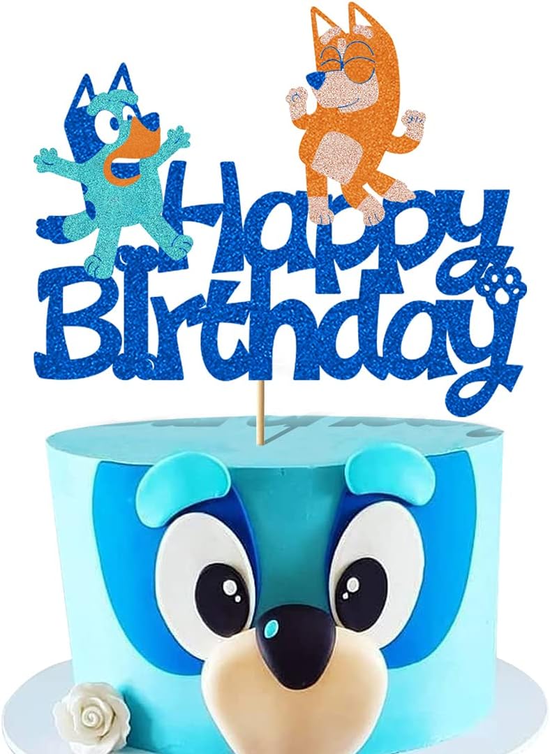 Cute Blue Puppy Birthday Cake Topper for Cartoon Blue and Bingo Theme Blue Dog Cake Decor Girl Children Cartoon Party Decoration Kids Dog Birthday Party Decoration Supplies
