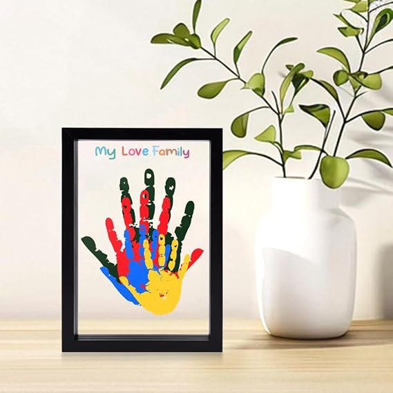 Family Handprint Kit, DIY Craft Keepsake Frame, Baby Hand and Footprint Kit with 6 Paints, Family Gifts for New Mom, New Parents, Grandparents, Mother's Day, Anniversary(Color:Black)