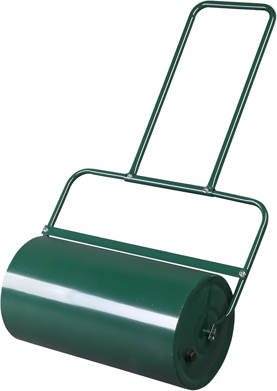 24in Lawn Grass Roller,Tow Behind Water/Sand Filled Lawn Sod Rollers,Heavy Duty Steel Sod Roller,Cylindrical Iron Lawn Roller,with U-Shaped Handle,for Garden, Park, Backyard, Farm (Green)