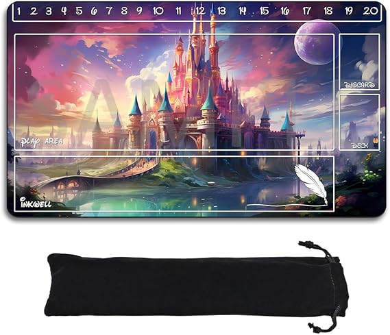 Playmats Compatible for Lorcana Size 24x14 Inches TCG Gaming Mat, Non-Slip Rubber with Zones Play Mat and Free Storage Bag (DIS45-zone1, 24 x 14 in)