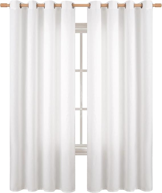 BGment Linen Curtains for Living Room, 52 x 90 Inch, Pure White 2 Panels
