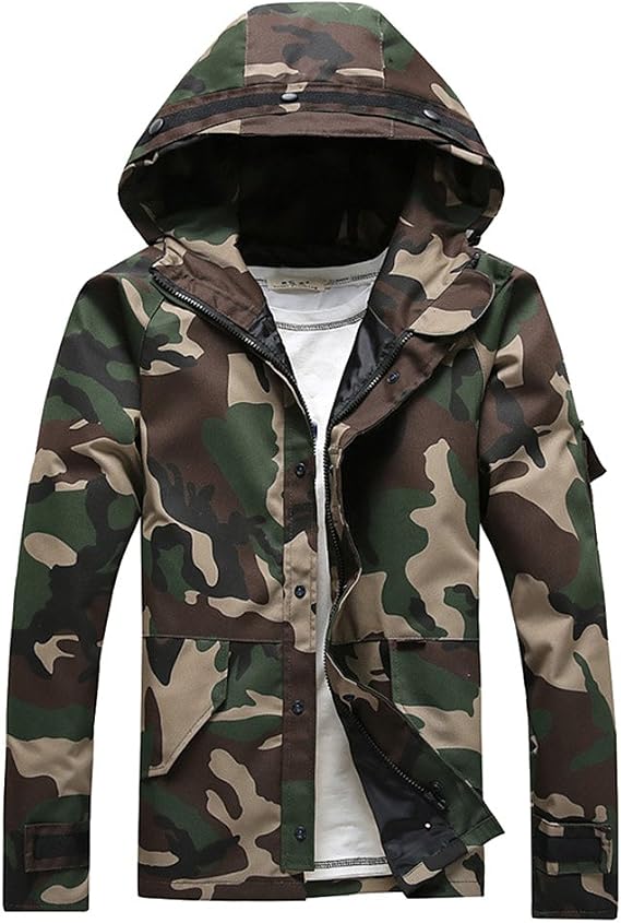 Mens Camouflage Military Style Windbreaker Hooded Jacket Coat