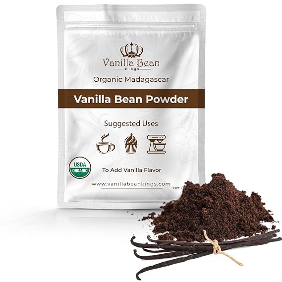 Organic Vanilla Bean Powder - 100% Pure Ground Madagascar Vanilla Powder - For Cooking, Baking, Additional Flavoring - Add To Coffee, Tea, Yogurt, Shakes - Raw, Unsweetened, No Fillers or Additives - 4 oz