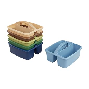 ECR4Kids 2-Compartment Large Plastic Caddy, Multipurpose Organization, Earthtone, 6-Pack