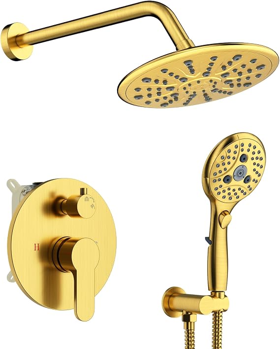 SunCleanse Brushed Gold 8.5'' Rain Shower System w/Handheld & Valve Kit