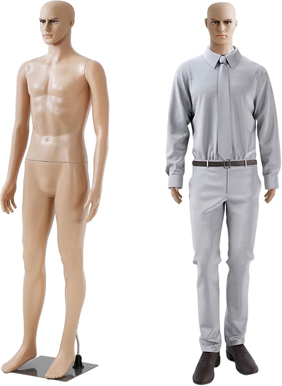 73 Inch Male Mannequin Full Body with Metal Base, Adjustable Detachable Poseable for Retail Clothing Shops, Nude
