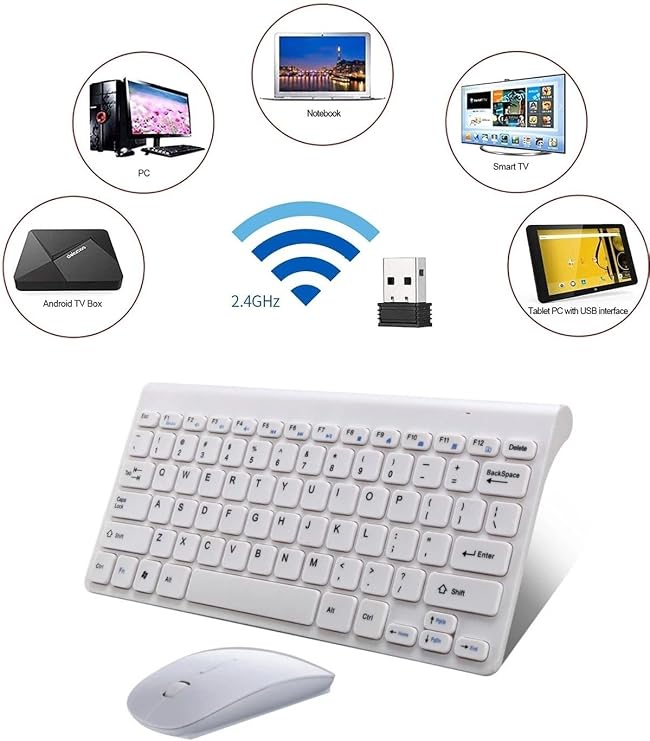 Kablosuz Taşınabilir Klavye ve Mouse Set 2.4ghz Android Telefon - Tablet - Pc/-Tv Box Uyumlu Beyaz
