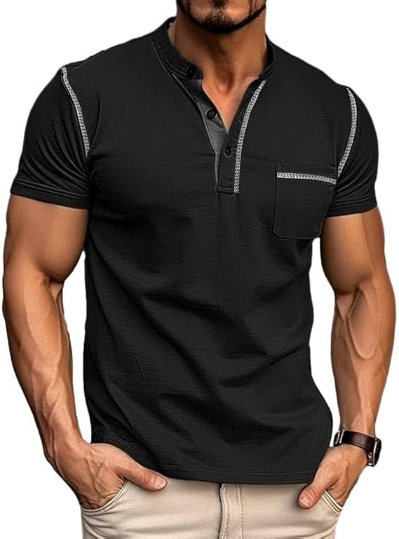 Qekoma Men's Henley Shirts Short/Long Sleeve Casual Cotton T-Shirt