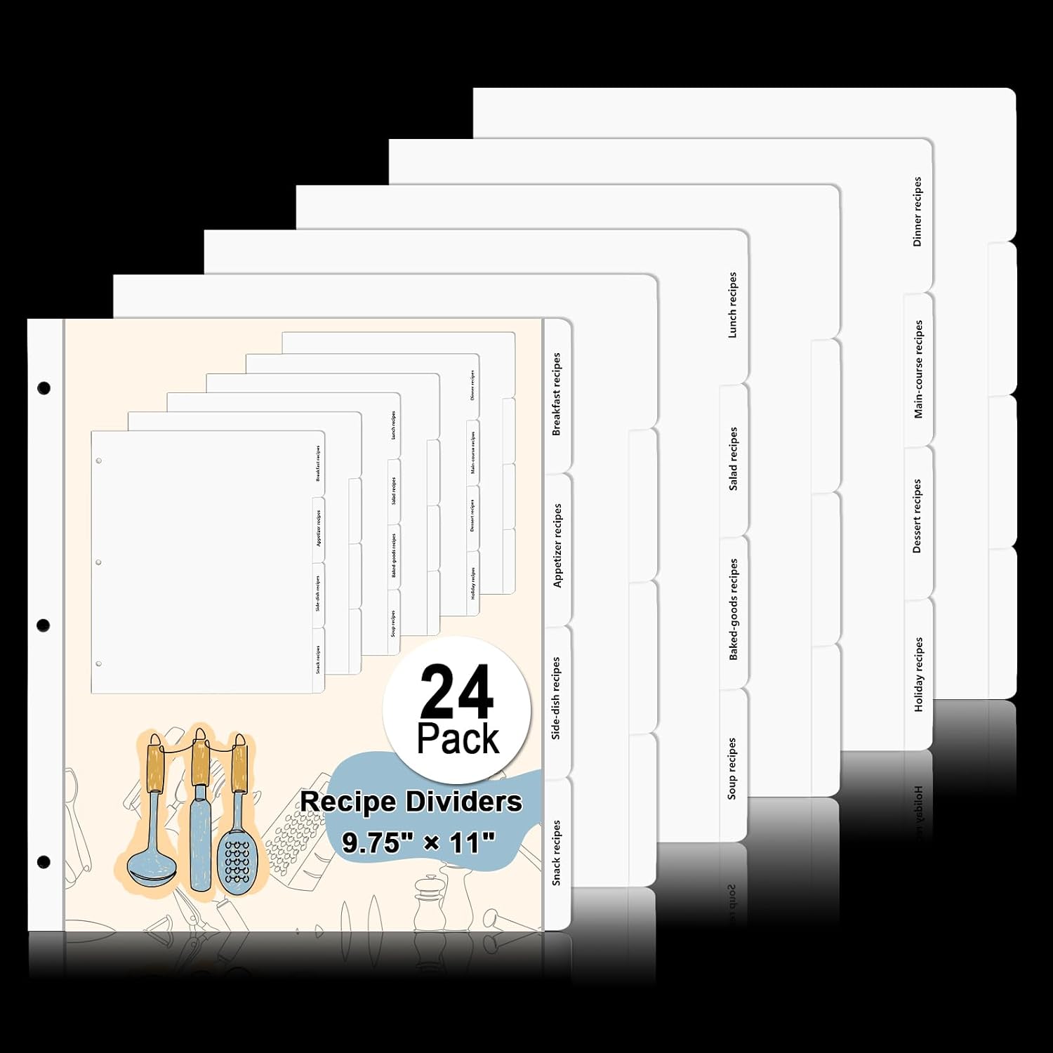 Recipe Dividers for 3 Ring Binder Set 9 34”×11” Black and Pre-Printed Recipe Binder Dividers Recipe Organizer Personalized Family Recipe Binder 24