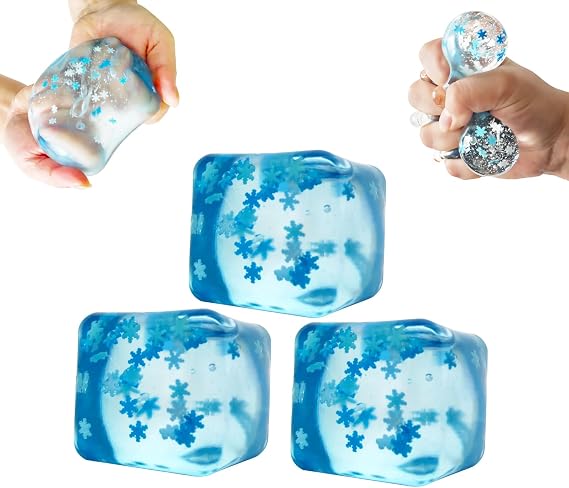 YANZHE Blue Nice Cube, Ice Cube Stress Ball with Snowflake Inside Squishy Fidget Toy, Fidget Cube Sensory Toy, Strength Squeeze Sugar Ball Toy, Ice Cube Squishy Toy for Boys Girls Pack of 3