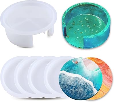 5PCS Resin Coaster Molds - Round Silicone Casting Molds for Epoxy Resin Coaster Casting and DIY Home Decoration