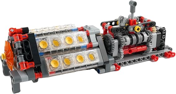 Building Blocks 6 Speed Gearbox with V16 Engine Model for MOC Power Functions
