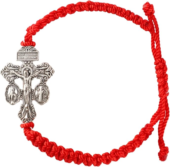 Pardon Crucifix Religious Bracelet for Women Men,St Benedict Bracelet,Milagrosa Medal Bracelets,La Cruz Del Perdon Catolica,Crucifijo Del Perdon,Crucifijos Catolicos,Medalla De San Benito Bracelets(Red)