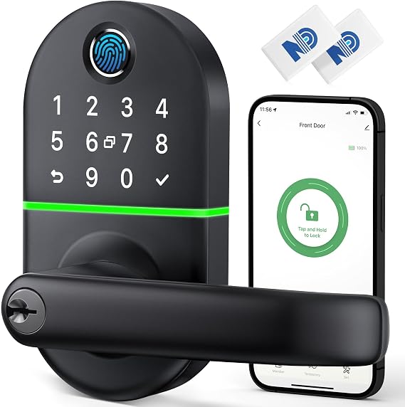 Smart Keypad Door Lock with Handle for Front Door, 7 in1 Keyless Entry