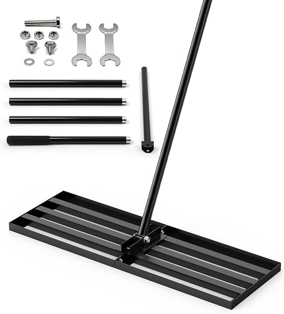 Lawn Levelling Rake & Garden Leveller | Heavy Duty 2-in-1 Turf Lute & Soil Spreader | Powder Coated Anti-Rust Finish | 204x 76x 25cm | Ideal for Lawn Care, Landscaping & Gardening