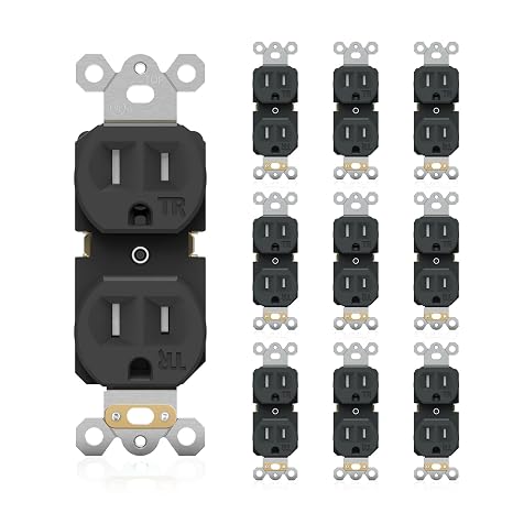 15A 125V TR Electrical Duplex Outlet, 2 Pole 3 Wire, UL Listed, 10PCS