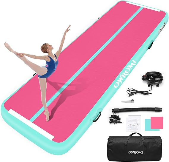 Inflatable Tumble Track Gymnastic Mat 6.6ft 10ft 13ft 16ft 4/8 Inch Thickness Mats with Air Pump for GYM/Yoga/Dance/Water Fun