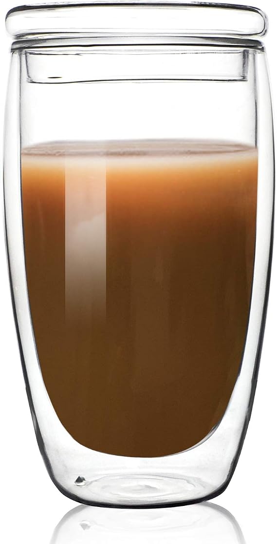 Glass Coffee Mug Double-walled Borosilicate Glass Cup for Hot or Iced Coffee, Milk, Tea (15 Oz