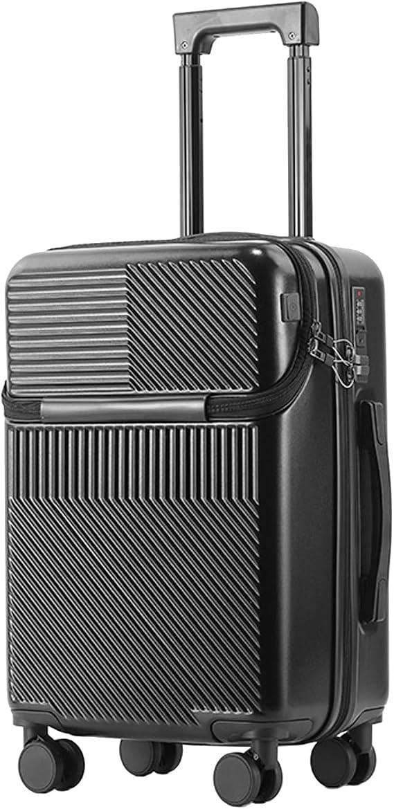 FREEFLY Hard Shell Suitcase Best Lightweight Luggage Medium Suitcase 4 Wheels Cabin Suitcase Front Open Style Suitcase with Laptop Bag,Black,26in