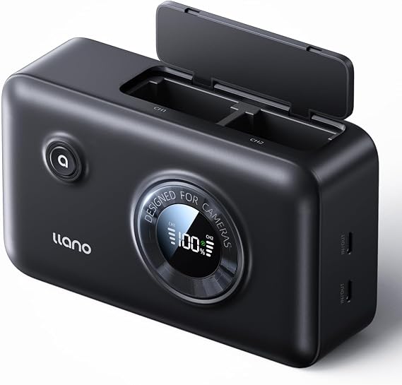 llano 2-in-1 NP-FZ100 Fast Camera Dual Battery Charger for Sony A7iii, A7R IV, A7R V, Alpha A7C, A9/A9S, A6600, FX3, ZV-E10 II, 12400mAh Capacity, 20W USB C, Smart Digital Display