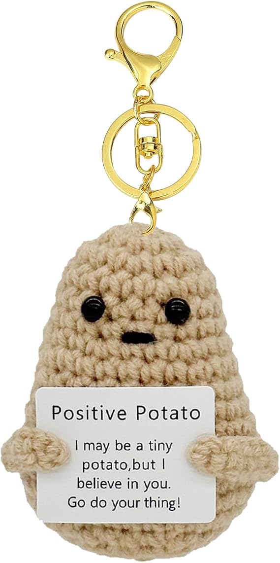 Funny Positive Potato with Positive Card, Creative Knitting Wool Potato Doll with Keychain, Get Well Soon Gift, Lucky Charm Exam Gift, Gifts for Women Men, Home Office Party Decorations
