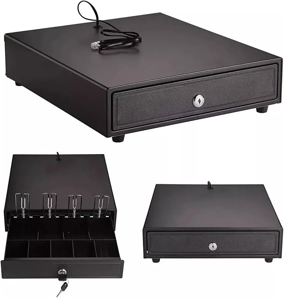 Electronic Cash Drawer with Lock, 4 Bill 5 Coin Till for POS System | Fixed Insert, Compact Register Drawer, Suitable for Bar Coffee Shop Restaurant and Retail
