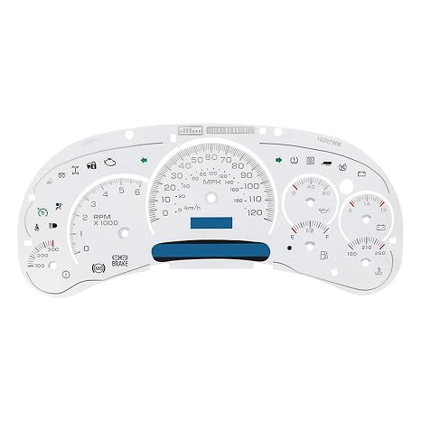 Auto Electronix White Custom Gauge Face Overlay 2003-2005 Replacement for Cadillac Escalade & Hummer Gasoline Instrument Cluster Speedometer | 7 Gauges | Overlay Only