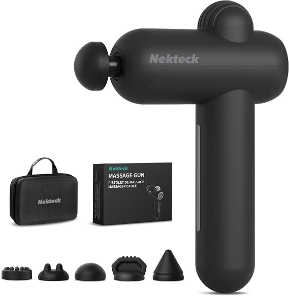 Nekteck Mini Massage Gun Deep Tissue, Portable Percussion Muscle Massager Gun with 5 Massage Heads, Powerful Small Massage Gun with Carry Case for Home Office Workout