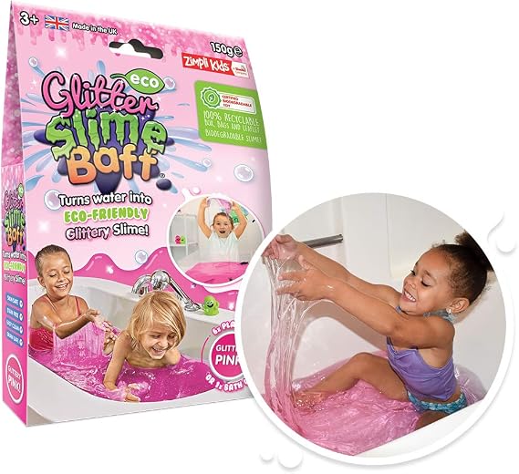 ZIMPLI - Eco Glitter Slime Baff Pink, 1 Bath or 4 Play Uses, Magically turns water into gooey, glittery slime, Environmentally Safe, Eco Friendly Toy