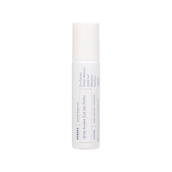 KORRES Greek Yoghurt Wide Awake Eye Gel Roller Ball Serum, 0.51 fl oz | Hyaluronic Acid & Caffeine for Dark Circles & Puffy Eyes, Brightening & Hydrating Formula