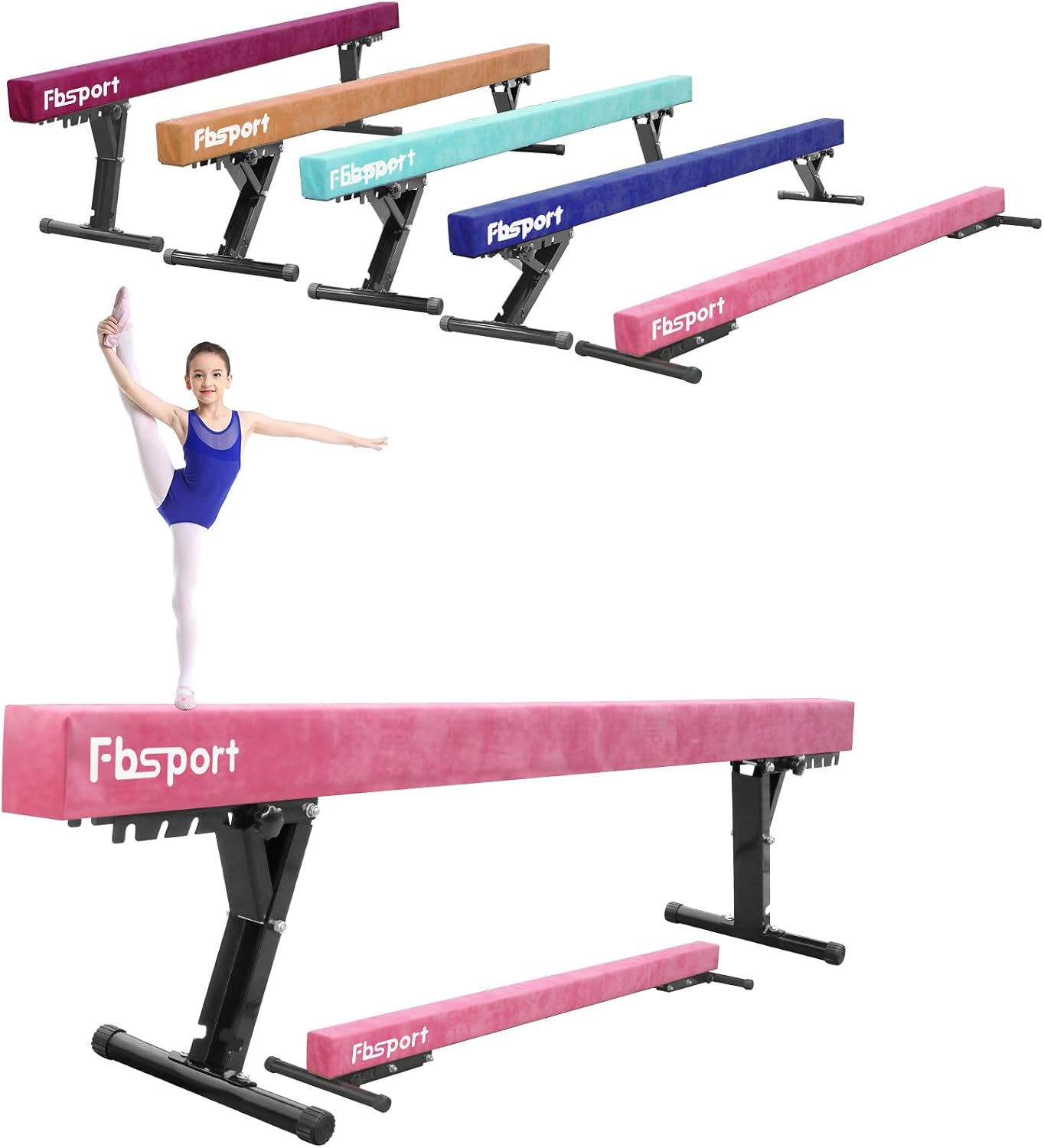FBSPORT Balance Beam Childrens Balance Beam for Home Balance Beam Height Adjustable Gymnastics Balance Beam 244 cm 5 Heights Adjustable High and Low Level Stable Floor Beam Gym Training Equipment