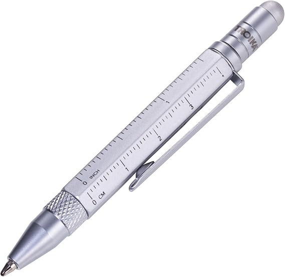 TROIKA CONSTRUCTION LILIPUT - PIP25/SI - Multitasking Ballpoint Pen (Small) - Tool Pen - Centimetre/Inch Ruler - Slotted/Phillips Screwdriver - Stylus (Silver) Original