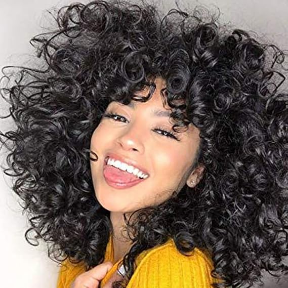 andromeda Black Short Curly Wig with bangs for Women (14 Inch) | Soft and Fluffy,Heat resistant fiber under 248F,Black wigs for Daily, Party, Celebration, Halloween,Wedding, Dating Use