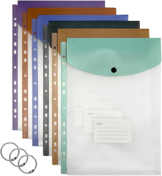 Plastic Wallets A4, 6 Pack Punched Pockets A4, Expandable Poly Pockets, Waterproof, Plastic Sleeves for Paper, Stationary Supplies for School, Office, Home