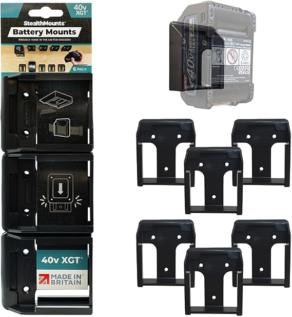 StealthMounts Battery Holder Compatible with Makita 40V (6 Pack) - Black Battery Mounts | Made in the UK
