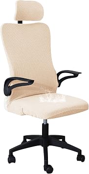 Ergonomic Office Chair Cover, Water Resistant Desk Chair Cover with Headrest Cover Stretch Computer Chair Slipcover Removable Washable for Office Executive Chair-Beige-2 Piece
