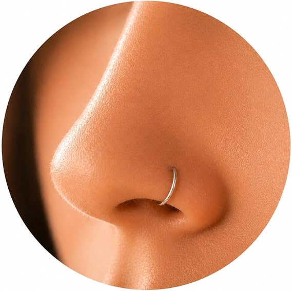 Lugasis FINE JEWELRY Tiny Silver Nose Ring - Nose Piercings Hoop 18 Guage Thickness - 925 Sterling Silver Nose Ring - Nose Hoop For Women