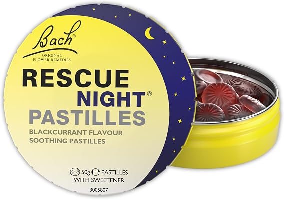 Rescue Night Pastilles | Blackcurrant Flavoured | Natural Bedtime Support | Bach™ Original Flower Essences | Chewable pastilles | Help Prepare for a Restful Sleep | 50g tin