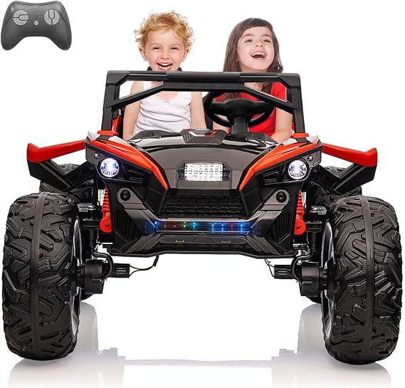 24V 2 Seaters Kids Ride on UTV with Remote Control, 10Ah Battery, 17" Extra Large EVA Wheels & 20.5 Wide Seat for Big Kids, 4WD Electric Vehicle Car, Full-Metal Suspension,Music,LED Lights, Red