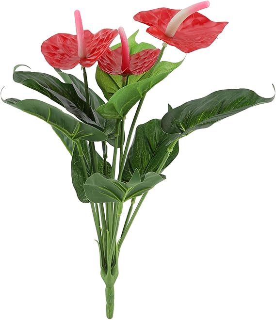 5Pcs Artificial Red Anthurium Flowers Bouquet, Real Touch Fake Red Anthurium Plants Faux Plants Shrubs Floral Arrangements Bouquets for Outdoors Decoration