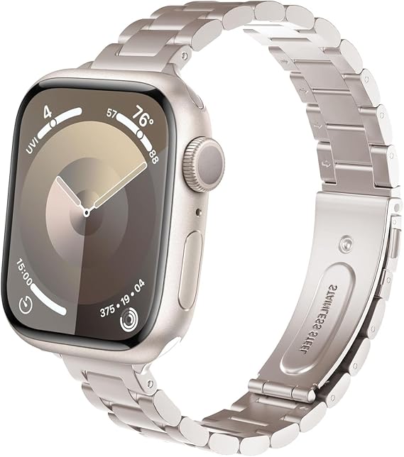 DEALELE Bands Compatible with Apple Watch 42mm 41mm 40mm 38mm, Slim Stainless Steel Metal Replacement Strap for iWatch Series 10/9 / 8/7 / 6/5 / 4/3 / SE Women Men (Starlight)