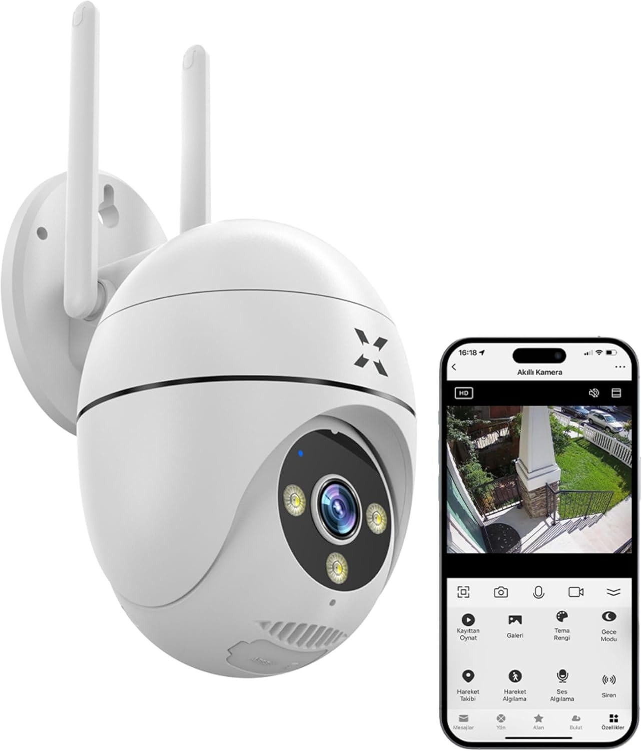 Xenon Smart Dış Mekan Güvenlik Kamerası | WiFi 1080p 360° PTZ Mobil Kontrol IP65 Gece Görüş Sesli X7266