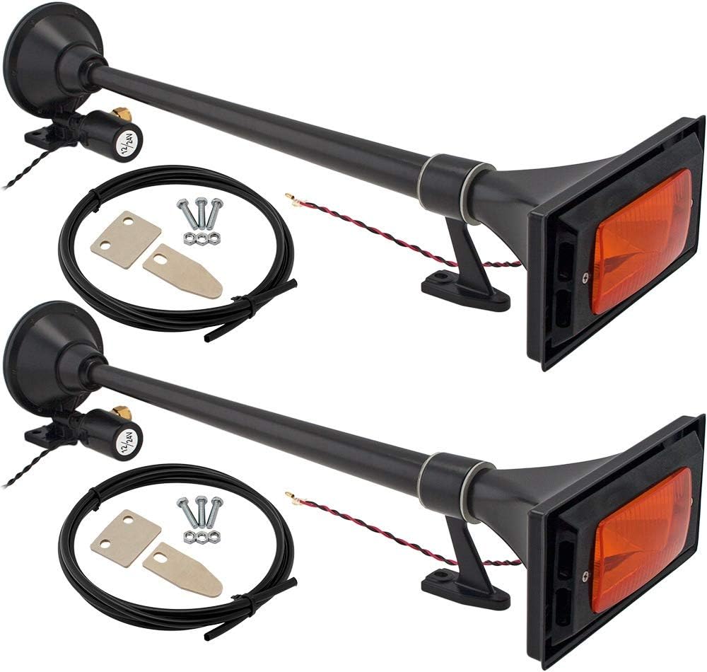 Vixen Horns Train Horn for BoatTruckCar. Air Horn Waterproof Black Dual Trumpet  Light & Cover. Super Loud dB. Marine Grade Finish. Fits 12v24v Vehicles like SemiPickupJeepSUV VXH1264YBX2