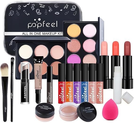 POPFEEL Full Beauty Makeup Cosmetics Set Upgraded Cosmetic Set Makeup Set Lipstick Lip Eye Shadow Eye Shadow Palette Eyeliner Pencil Mascara Cheek Concealer Highlight Palette Long Lasting Full Beauty